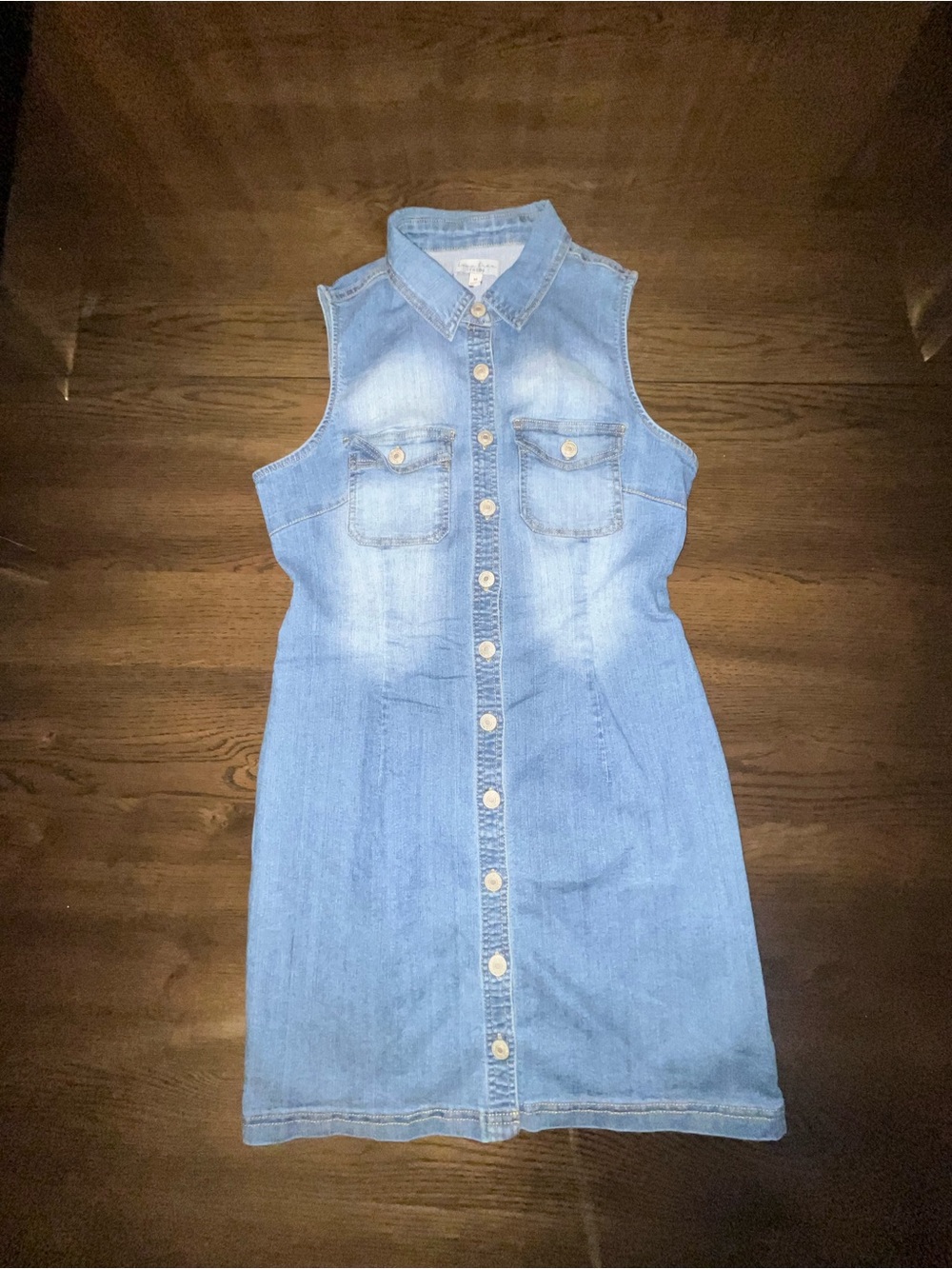 Sleeveless Button-Front Denim Shirt Dress - Medium Blue